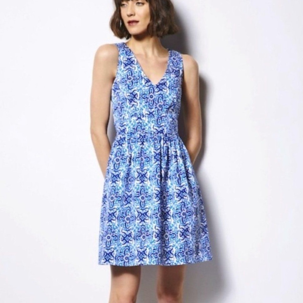 Milly Blue Sleeveless V-Neck Sundress